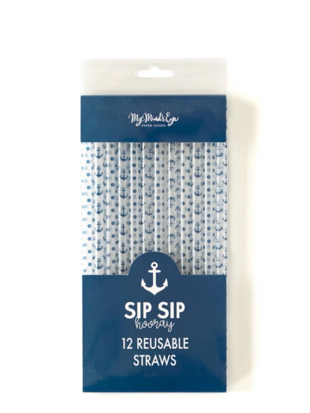12 Nautical Sip Sip Hooray Blue Anchor Reusable Straws Polka Dots Summer Drinks